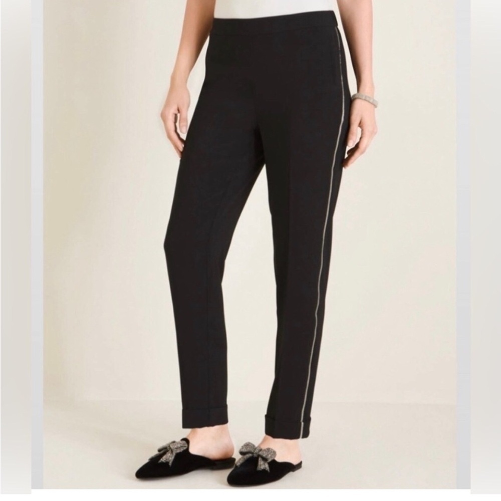 Chicos Tuxedo Style Dress Pants Side Stripe Ankle Sparkly Pant Tall